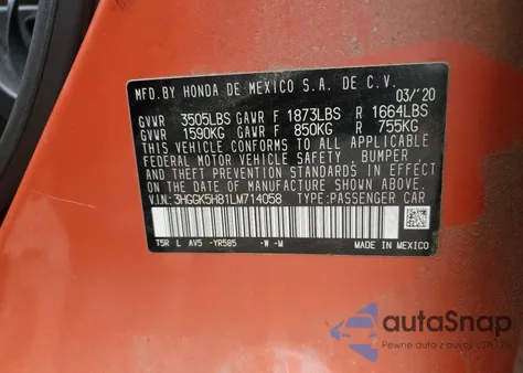 2020 Honda Fit Ex из США, поврежденный, VIN 3HGGK5H81LM714058